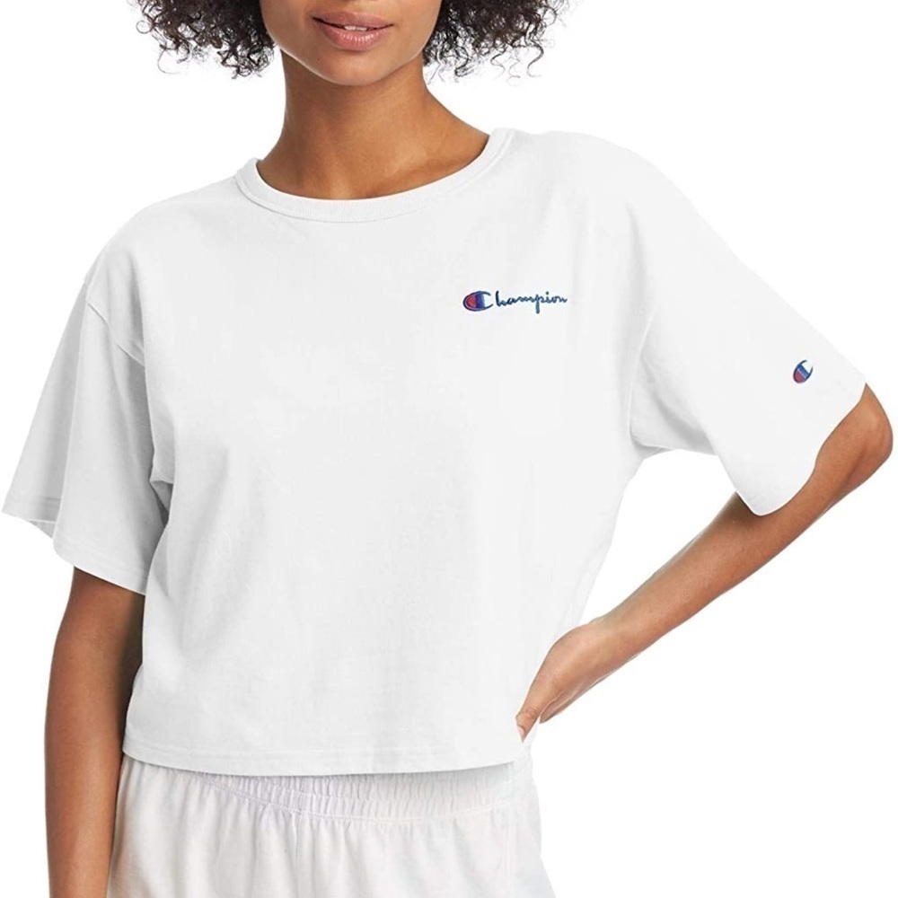 Champion Women's Heritage Cropped Tee, Left Chest